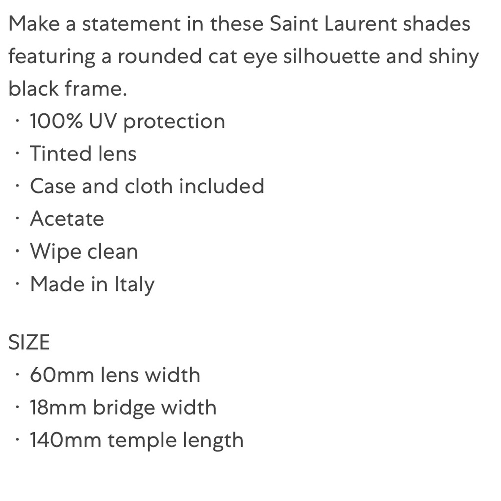 🕶️ Saint Laurent Black Oversized Cat-Eye Sunglasses 🕶️ - Picture 5 of 16